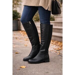 TORRID Black Knee-High Leather and Stretch Fabric Boots SIZE 8W